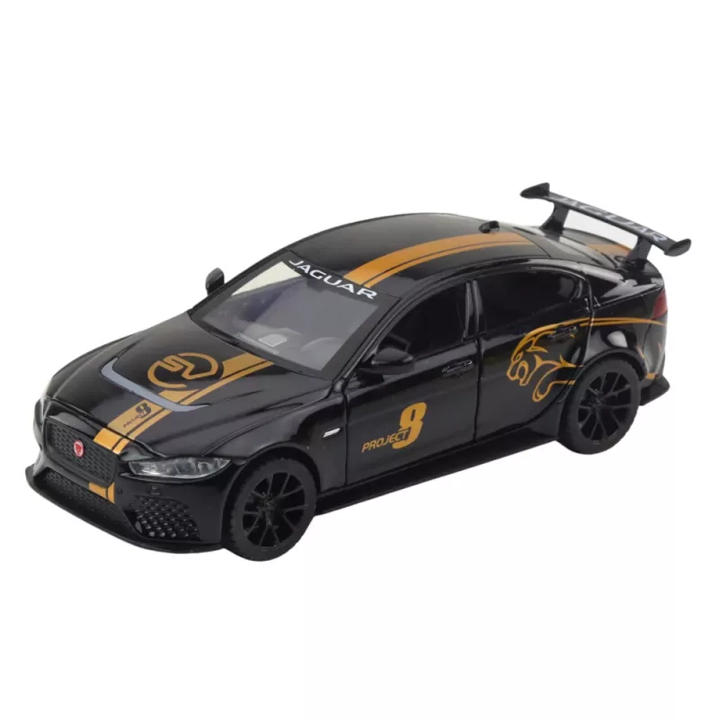 LEAN TOYS Carro desportivo de metal pull-back luzes sons preto 1:32