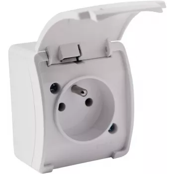 VIPLAST KOALA Tomada de superfície individual com contacto de proteção e tampa basculante, Branco, IP44 161-01