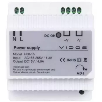 VIDOS P60/15 Fonte de Alimentação 60W 15V DC Calha DIN