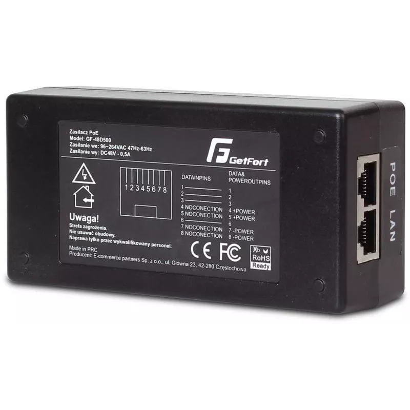 GETFORT GF-48D500 Adaptador PoE 48V 0.5A 24W Injetor PoE Passivo