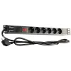 GETFORT LGF-06-Z Unidade de Distribuição de Energia (PDU) 19 polegadas 1U 6 Tomadas Schuko - Cabo 1,8 m, 16 A, 230 V, Preto