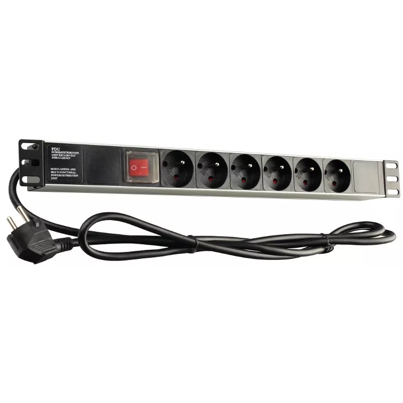 GETFORT LGF-06-Z Unidade de Distribuição de Energia (PDU) 19 polegadas 1U 6 Tomadas Schuko - Cabo 1,8 m, 16 A, 230 V, Preto