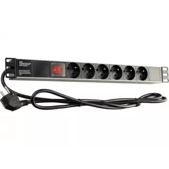 GETFORT LGF-06-Z Unidade de Distribuição de Energia (PDU) 19 polegadas 1U 6 Tomadas Schuko - Cabo 1,8 m, 16 A, 230 V, Preto