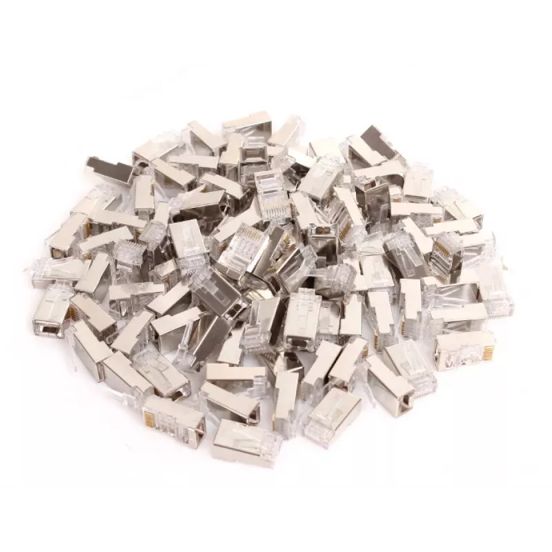 GETFORT Conector Blindado RJ45 Cat.6 8P8C (100 Unidades) - Contactos Dourados, Transparente