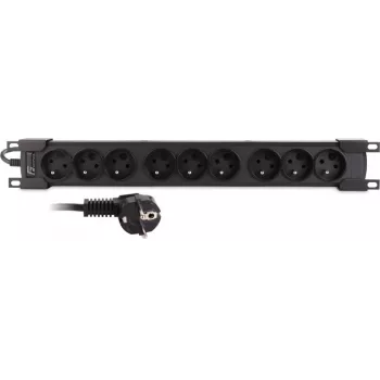 Régua de Tomadas Getfort GF-9R30/FR 9 Tomadas Montagem em Rack 1U com Tomadas Francesas, Cabo 3m, 16A, Preto