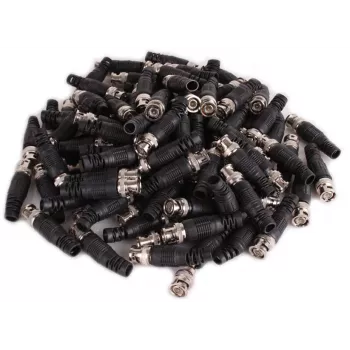 Ficha BNC Macho para Cabo Coaxial RG-59, 75 Ohm, Ligação por Parafuso, Caixa de Plástico, Preto, 100 Unid.