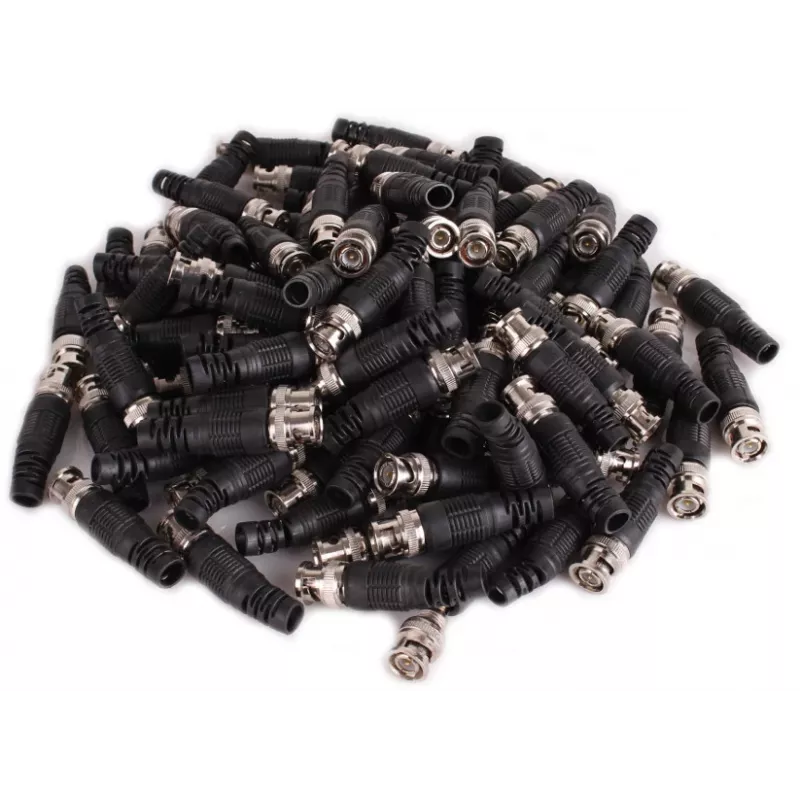 Ficha BNC Macho para Cabo Coaxial RG-59, 75 Ohm, Ligação por Parafuso, Caixa de Plástico, Preto, 100 Unid.