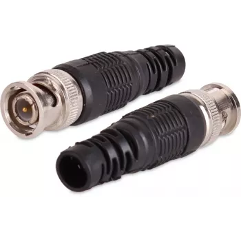 Ficha BNC Macho para Cabo Coaxial RG-59, 75 Ohm, Ligação por Parafuso, Caixa de Plástico, Preto, 100 Unid.