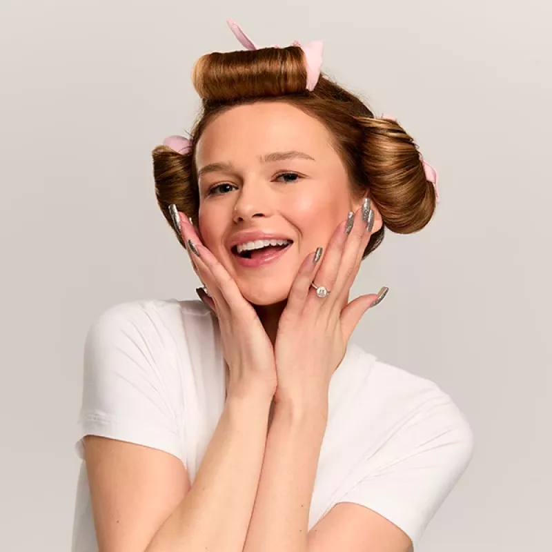 GLOV_SET Conjunto Overnight Blowout Rolo de Espuma para Cabelo 3 unid. + Toucas de Cetim Mini 3 unid. Pink