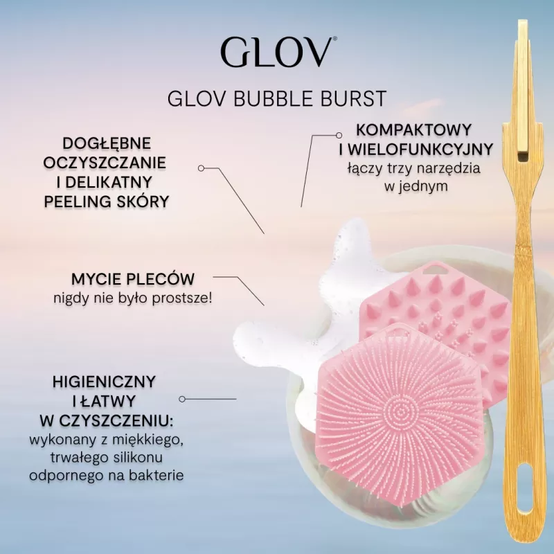 GLOV Bubble Burst 3-em-1 Esfoliante e Massajador de Silicone para Corpo, Couro Cabeludo e Costas - Rosa