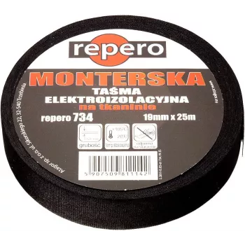 REPERO 734 Fita Isoladora Elétrica de Tecido, Algodão, Preto, 19mm x 25m