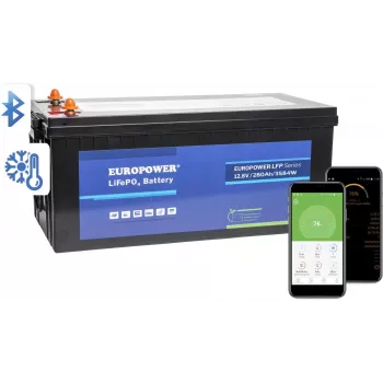EUROPOWER LFP 12.8V 280Ah Bateria LiFePO4 com Bluetooth e tapete térmico