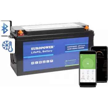 EUROPOWER LFP 12/150/E/B/HT/SH Bateria LiFePO4 12,8V 150Ah Bluetooth tapete térmico