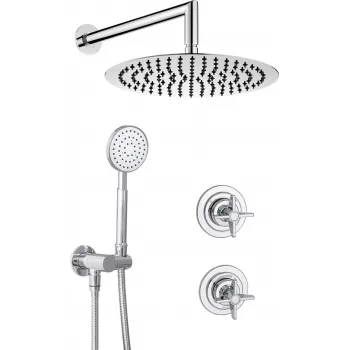 DEANTE Conjunto de duche encastrado Arnika cromado 2 saídas cabeça de duche redonda 250mm
