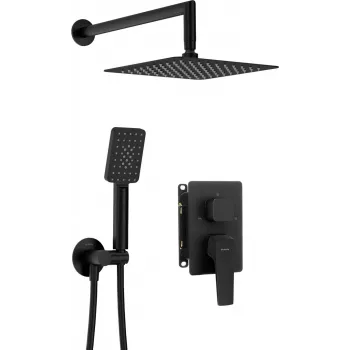 DEANTE Conjunto de duche encastrado com caixa misturadora, série Omnires Y, preto mate, chuveiro de teto Ø250 mm