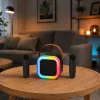Conjunto de karaoke LEAN altifalante Bluetooth dois microfones luzes LED preto