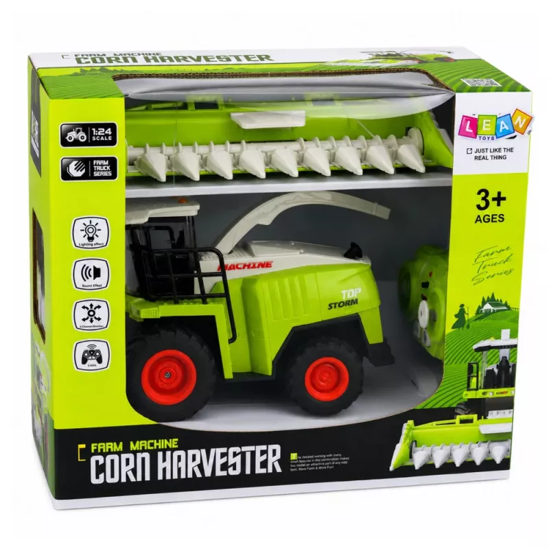 Máquina de colheita de milho com controlo remoto, luz e som 1:24 LEAN TOYS