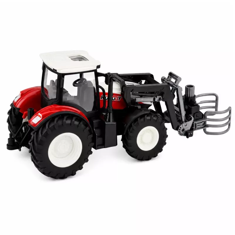 Trator agrícola vermelho RC com garra de fardos 1:24 LEAN TOYS
