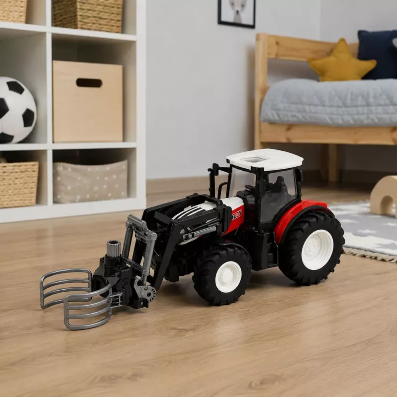 Trator agrícola vermelho RC com garra de fardos 1:24 LEAN TOYS