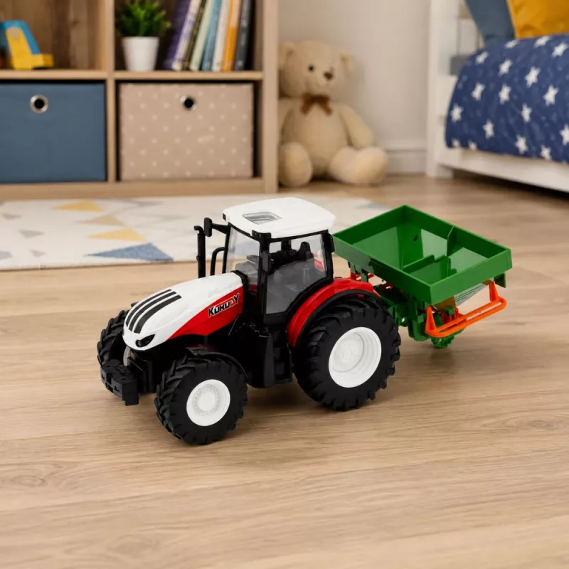 Trator RC com semeadora, luz, vermelho, 1:24 LEAN TOYS