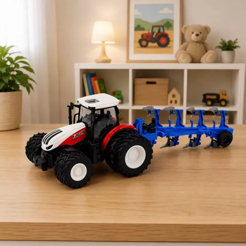 Trator RC com charrua dupla vermelho 1:24 LEAN TOYS