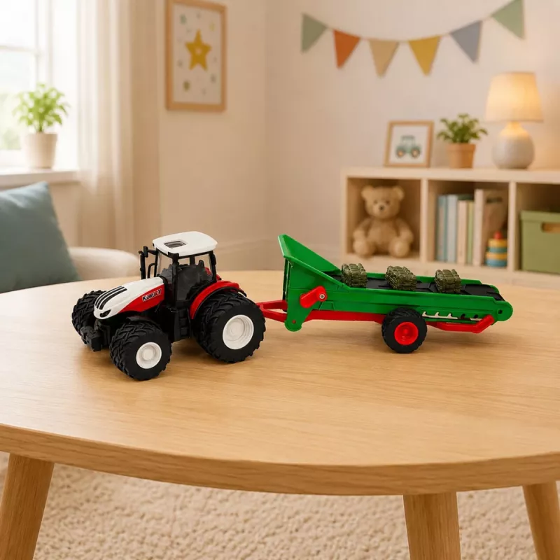 Trator agrícola com tapete transportador, luzes de fardos RC, controlo remoto, escala 1:24 LEAN TOYS