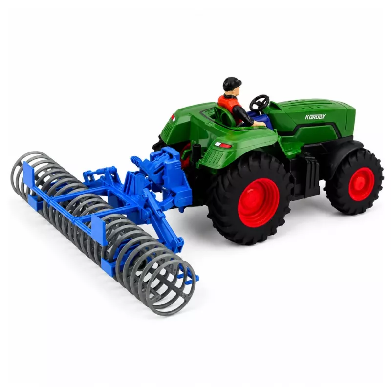 LEAN TOYS Trator RC verde com rolo e agricultor 1:24 telecomandado