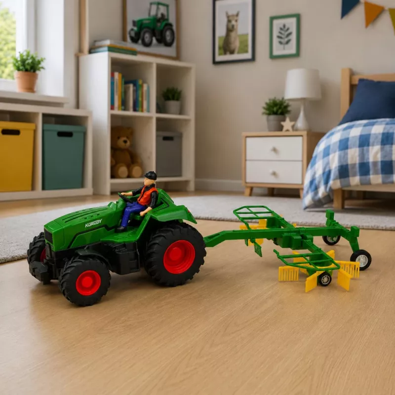 LEAN TOYS Trator telecomandado com ancinho de feno RC luzes 1:24