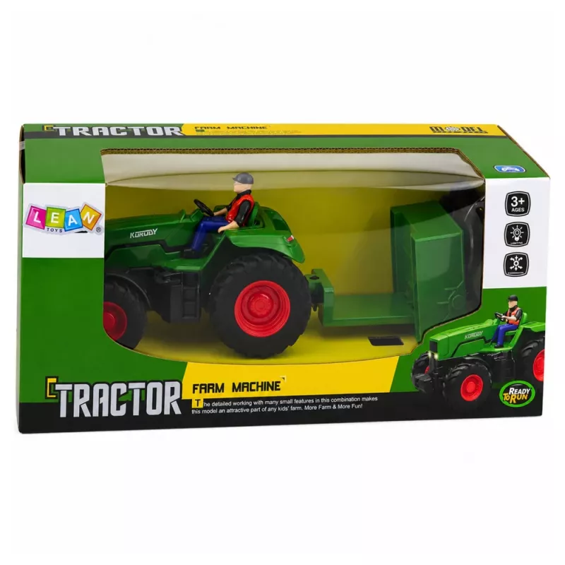 LEAN TOYS Trator agrícola RC telecomandado com atrelado agricultor 1:24