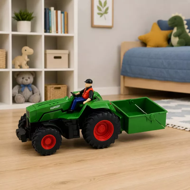 LEAN TOYS Trator agrícola RC telecomandado com atrelado agricultor 1:24