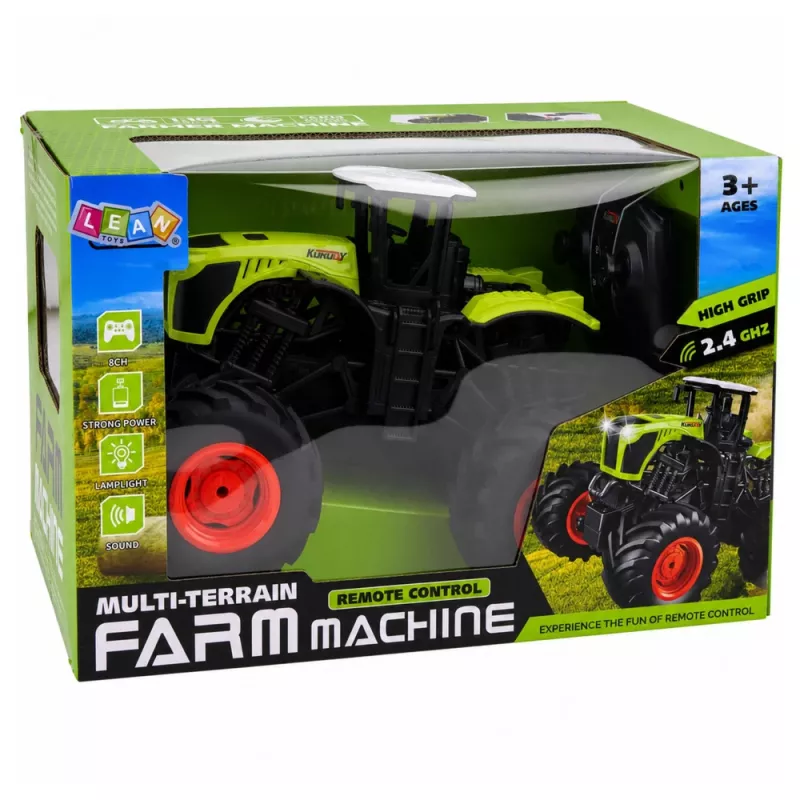 LEAN TOYS Trator agrícola RC telecomandado alto verde luzes sons 1:16