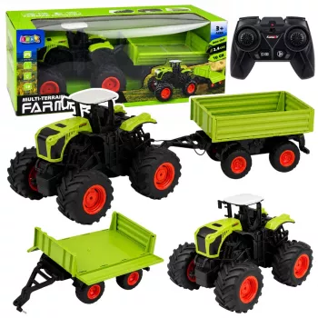 LEAN TOYS Trator agrícola alto com atrelado basculante, telecomandado, RC 1:16
