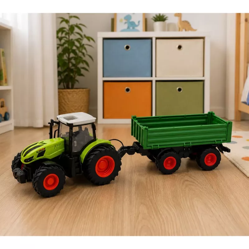 LEAN TOYS Trator agrícola RC com atrelado basculante verde 1:24