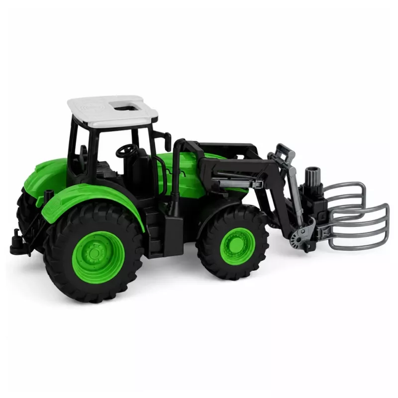 LEAN TOYS Trator RC com garra para fardos, telecomandado, luzes, verde, 1:24