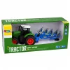 LEAN TOYS Trator agrícola com charrua de dois ferros, pneus de borracha, verde, 1:24