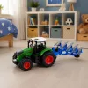 LEAN TOYS Trator agrícola com charrua de dois ferros, pneus de borracha, verde, 1:24