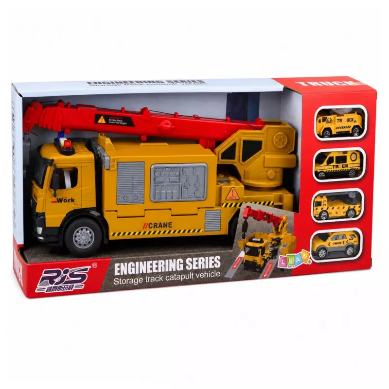 LEAN TOYS Camião com grua e transporte de veículos luzes sons amarelo