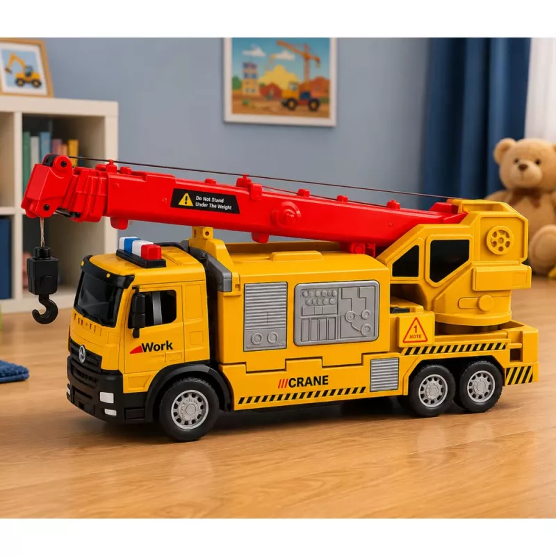 LEAN TOYS Camião com grua e transporte de veículos luzes sons amarelo