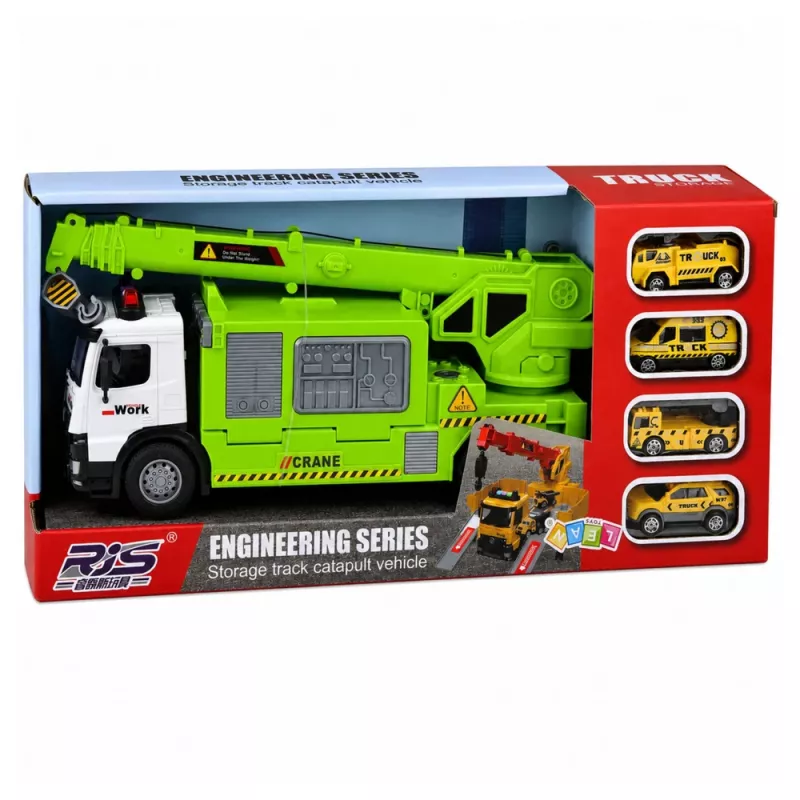 LEAN TOYS Camião com grua e transporte de veículos luz som verde