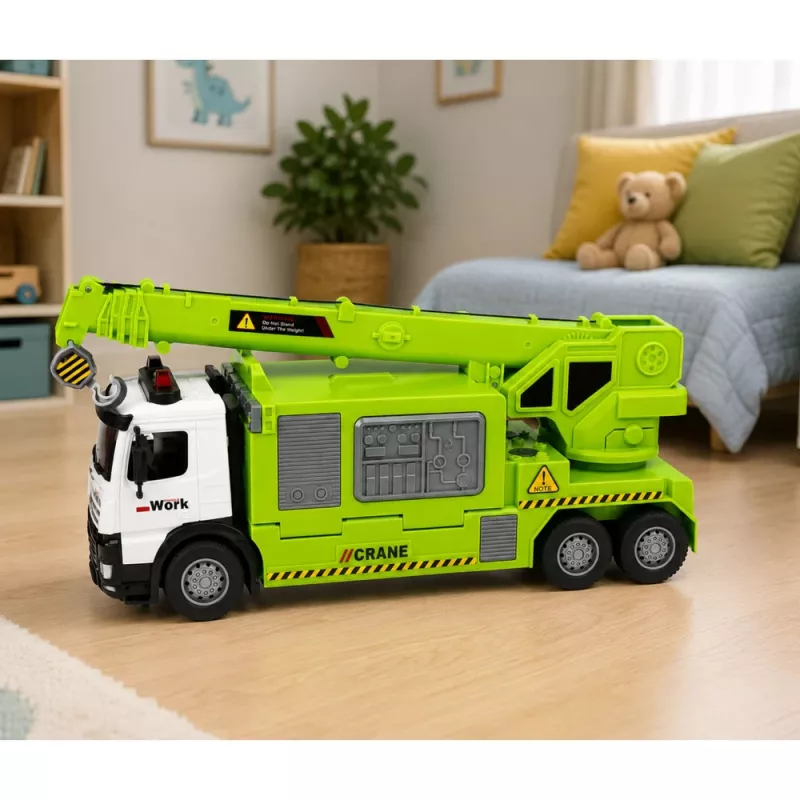 LEAN TOYS Camião com grua e transporte de veículos luz som verde