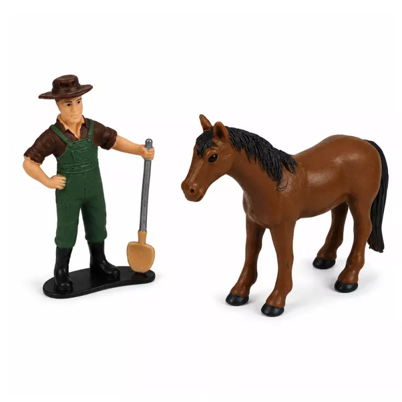 LEAN TOYS Ceifeira-debulhadora agrícola com barra de corte e arado, figuras de agricultores, cavalo, luz e som, 4 peças