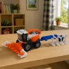 LEAN TOYS Ceifeira-debulhadora agrícola com barra de corte e arado, figuras de agricultores, cavalo, luz e som, 4 peças
