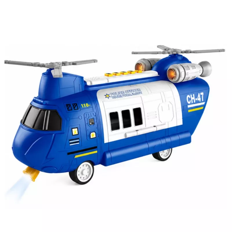 LEAN TOYS Avião de transporte de polícia dobrável com veículos, luzes e sons