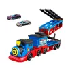 LEAN TOYS Transportador de locomotiva com carros, carris, rampa de lançamento, luzes e sons