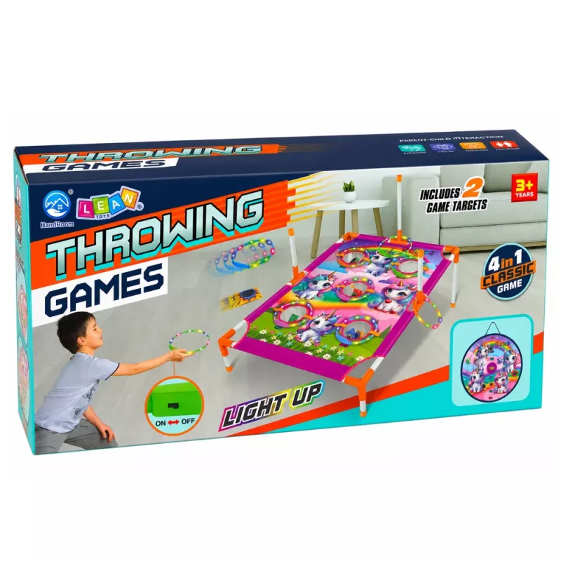LEAN TOYS Jogo 4-em-1 de lançamento ao alvo unicórnio com argolas e discos