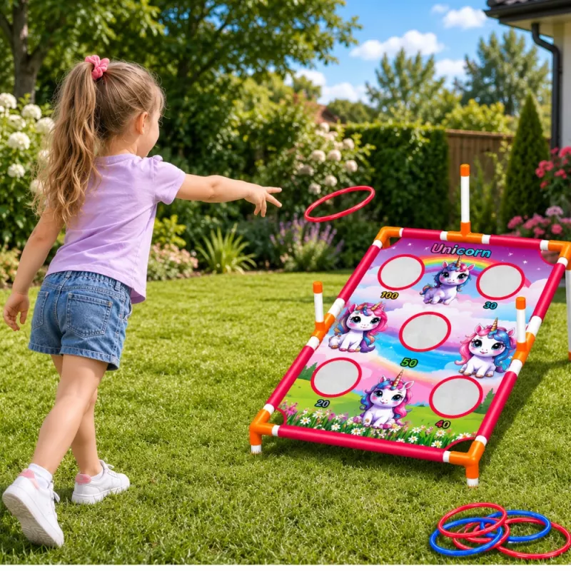 LEAN TOYS Jogo 4-em-1 de lançamento ao alvo unicórnio com argolas e discos