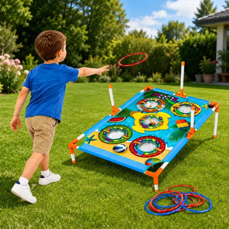 LEAN TOYS Jogo 4-em-1 de lançamento ao alvo e destreza com tabuleiro, sacos, argolas, frisbee