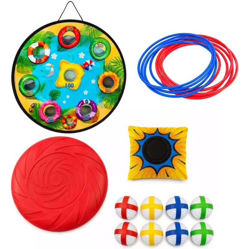 LEAN TOYS Jogo 4-em-1 de lançamento ao alvo e destreza com tabuleiro, sacos, argolas, frisbee