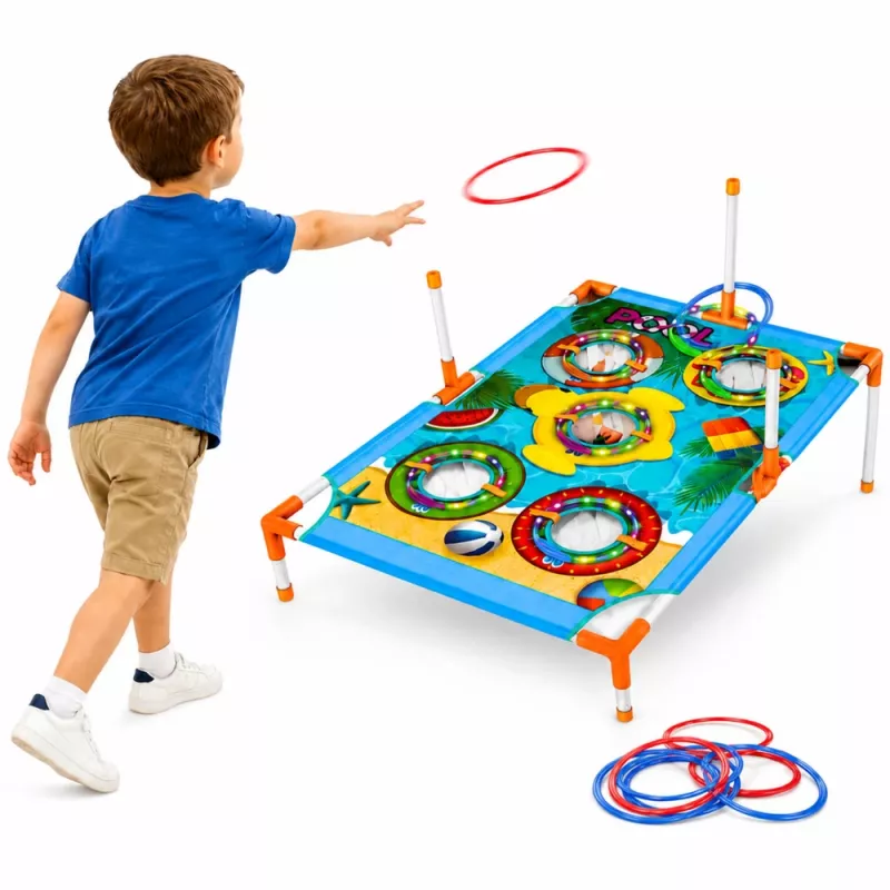 LEAN TOYS Jogo 4-em-1 de lançamento ao alvo e destreza com tabuleiro, sacos, argolas, frisbee