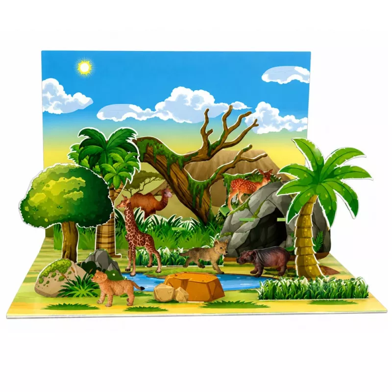 LEAN TOYS Conjunto de figuras de animais selvagens raposa girafa hipopótamo veado parque tabuleiro 3D
